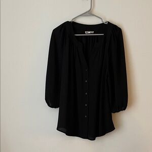 Pleione Black Button-Up Blouse